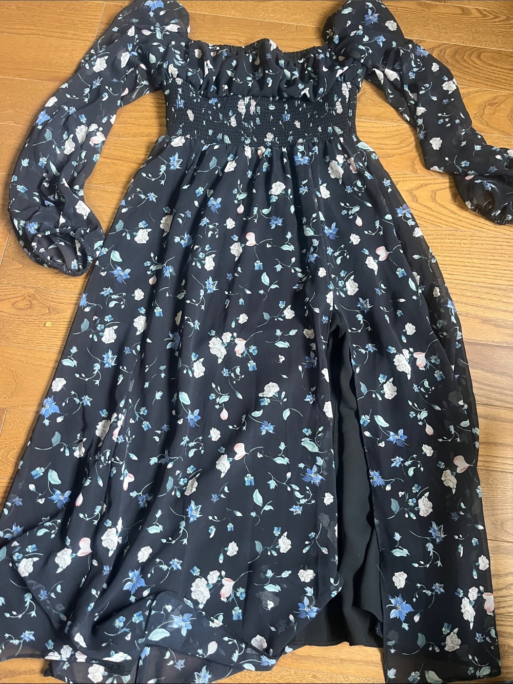 Wilfred Black Floral Off-Shoulder Long Sleeve Dress